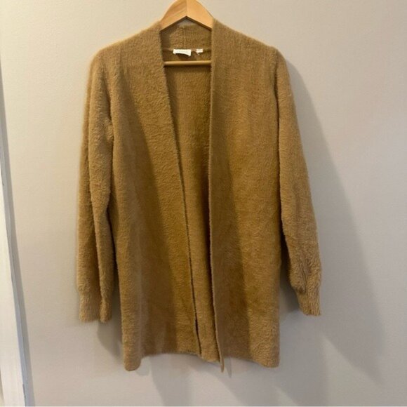 Cyrus Fuzzy Open Front Cardigan Camel Brown Cozy GrandmaCore Size M - Picture 2 of 8